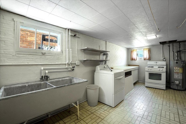11340 S Drake Ave, Chicago, IL 60655 - laundry room featuring washer / dryer, water heater, and brick patterned flooring