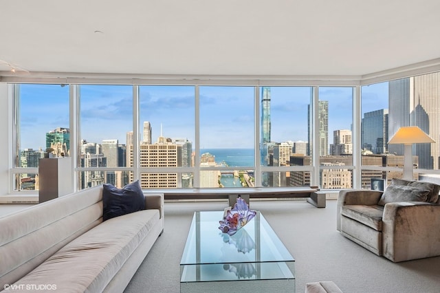 401 N Wabash Ave Unit 33K, Chicago, IL 60611 - carpeted living area featuring a skyline view