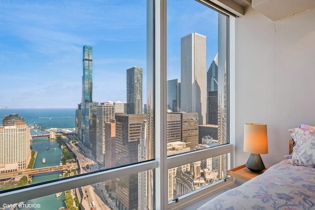 401 N Wabash Ave Unit 33K, Chicago, IL 60611 - bedroom featuring a water view and a view of city