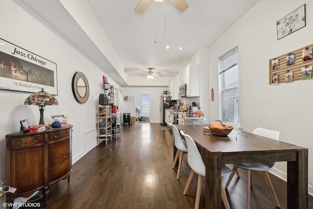 2076 N Campbell Ave, Chicago, IL 60647 - dining area featuring a ceiling fan, dark wood finished floors, and recessed lighting