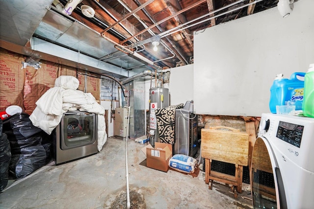 1516 E 74th Pl, Chicago, IL 60619 - unfinished basement featuring gas water heater, washer / clothes dryer, and heating unit