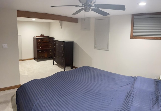 7641 W Hortense Ave, Chicago, IL 60631 - bedroom featuring recessed lighting, light carpet, and ceiling fan