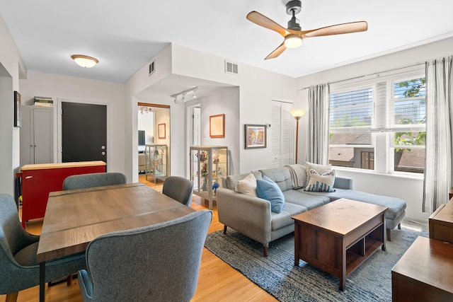 4240 N Clarendon Ave Unit 405S, Chicago, IL 60613 - living room with light wood-style floors, a ceiling fan, and rail lighting