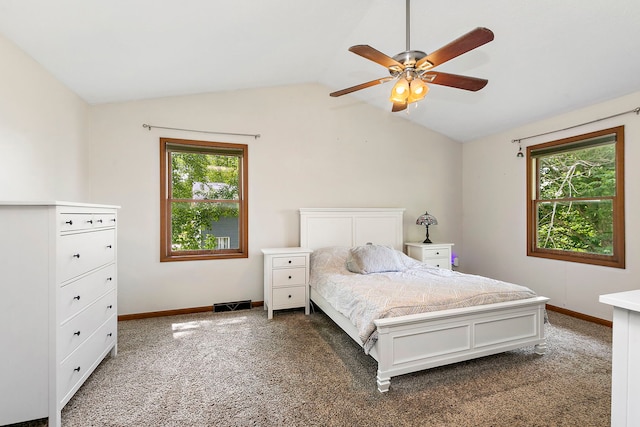 219 N Nina St, Cortland, IL 60112 - bedroom featuring carpet flooring, multiple windows, lofted ceiling, and ceiling fan