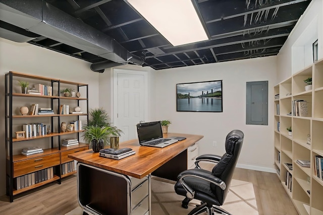 219 N Nina St, Cortland, IL 60112 - home office with electric panel and light wood-style flooring