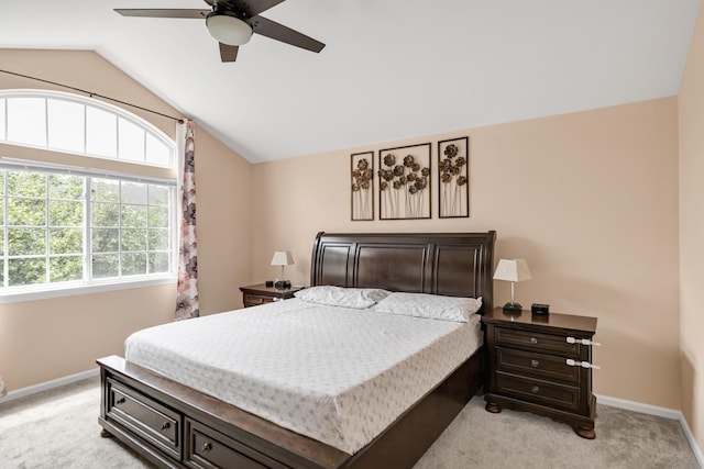 1850 Maureen Dr, Hoffman Estates, IL 60192 - bedroom with light colored carpet, vaulted ceiling, and a ceiling fan
