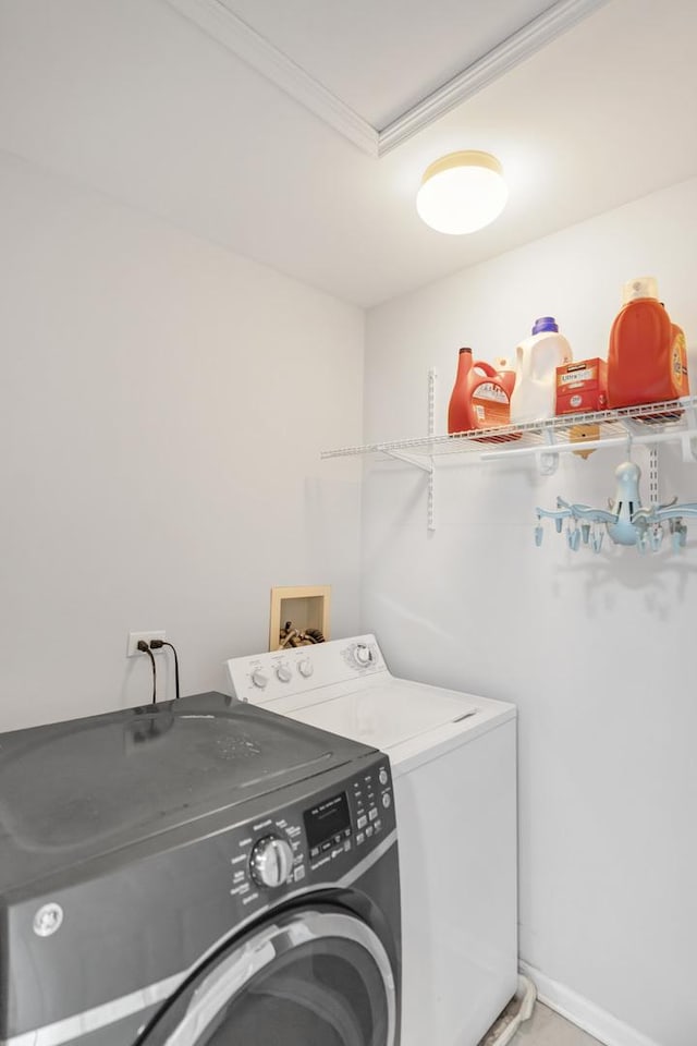 1850 Maureen Dr, Hoffman Estates, IL 60192 - washroom featuring separate washer and dryer and ornamental molding