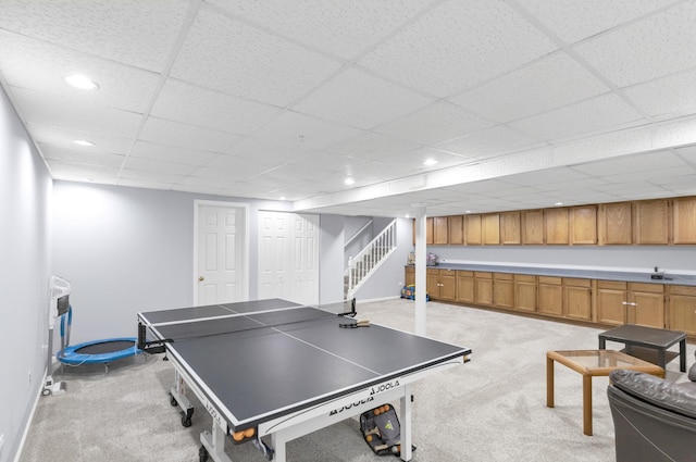 1850 Maureen Dr, Hoffman Estates, IL 60192 - rec room featuring light carpet, a paneled ceiling, and recessed lighting