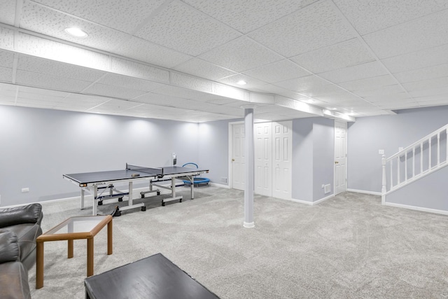1850 Maureen Dr, Hoffman Estates, IL 60192 - playroom featuring carpet floors, a paneled ceiling, and recessed lighting