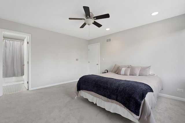 1315 W Webster Ave, Chicago, IL 60614 - bedroom with carpet flooring, recessed lighting, a ceiling fan, and ensuite bathroom