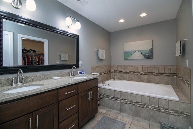 2225 Prairie Chase Dr, Bourbonnais, IL 60914 - full bath with tile patterned flooring, a bath, double vanity, recessed lighting, and a walk in closet