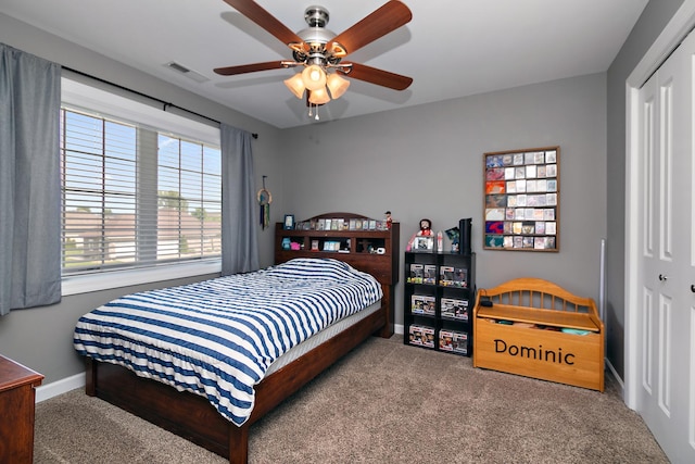 2225 Prairie Chase Dr, Bourbonnais, IL 60914 - bedroom with carpet floors, a closet, and ceiling fan