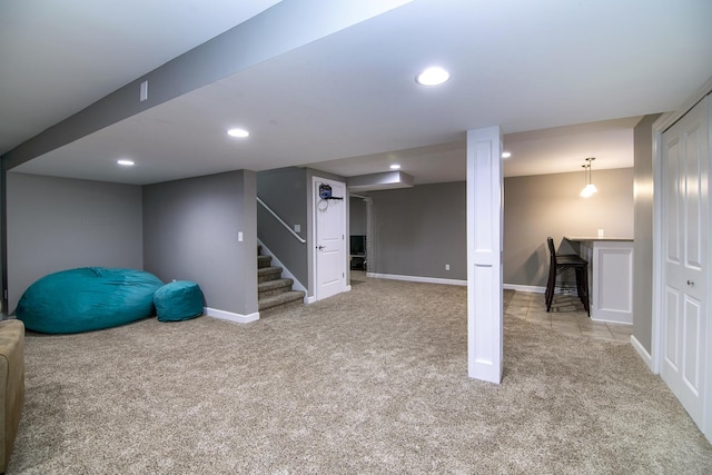 2225 Prairie Chase Dr, Bourbonnais, IL 60914 - finished below grade area featuring carpet floors, recessed lighting, and stairway