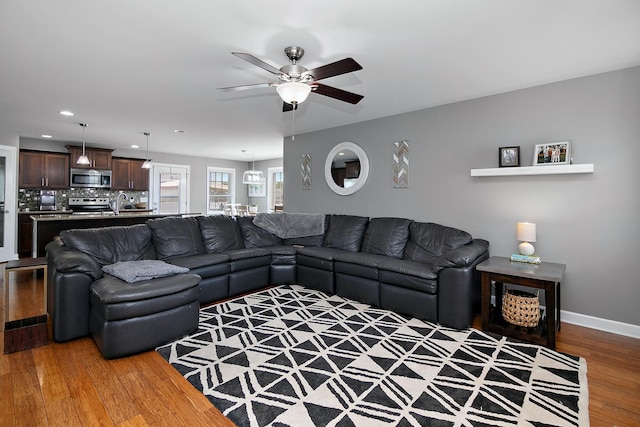 2225 Prairie Chase Dr, Bourbonnais, IL 60914 - living room with a ceiling fan, wood finished floors, and recessed lighting