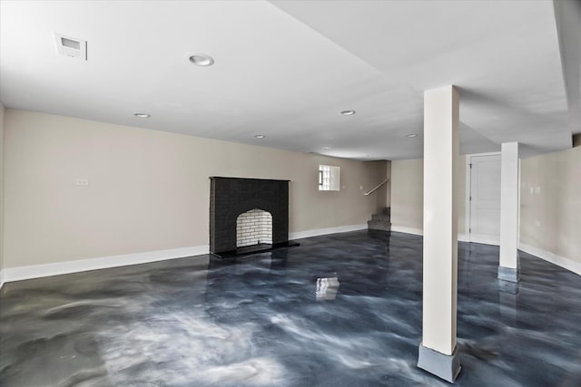 1706 S 9th Ave, Maywood, IL 60153 - basement with a fireplace, recessed lighting, and stairs