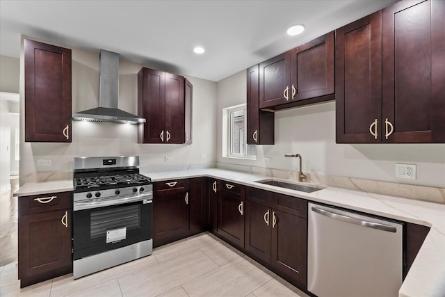 1706 S 9th Ave, Maywood, IL 60153 - kitchen featuring appliances with stainless steel finishes, wall chimney range hood, light stone countertops, recessed lighting, and light tile patterned floors