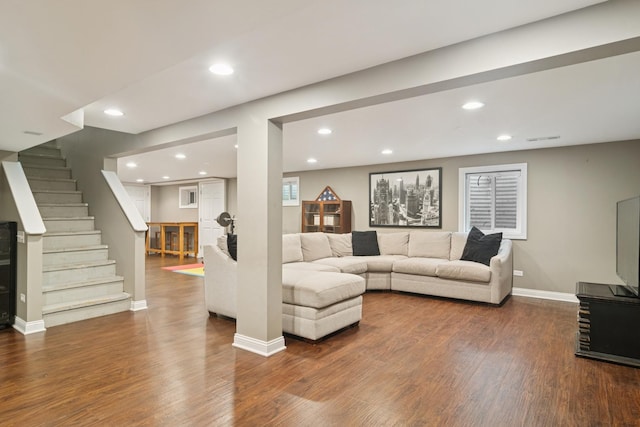 870 Georgetowne Ln, Barrington, IL 60010 - living room with stairs, wood finished floors, and recessed lighting