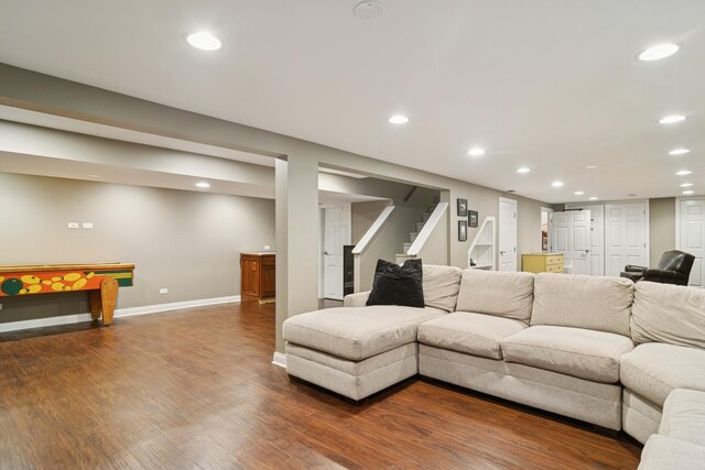 870 Georgetowne Ln, Barrington, IL 60010 - living room with dark wood-style flooring, recessed lighting, and stairway