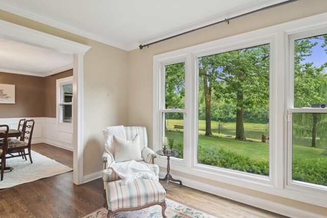 870 Georgetowne Ln, Barrington, IL 60010 - living area with crown molding, dark wood finished floors, and a wainscoted wall