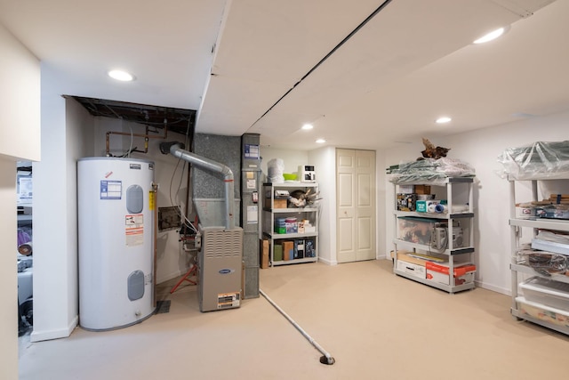 1090 Roselle Rd, Inverness, IL 60067 - finished basement with water heater, recessed lighting, heating unit, and carpet