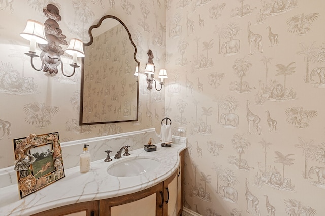 590 Merri Oaks Rd, Barrington Hills, IL 60010 - bathroom with vanity and wallpapered walls