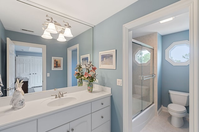 590 Merri Oaks Rd, Barrington Hills, IL 60010 - full bathroom with vanity, tile patterned floors, a chandelier, and shower / bath combination with glass door