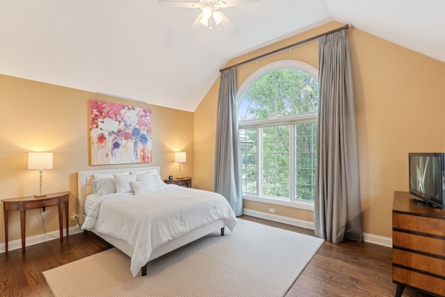 590 Merri Oaks Rd, Barrington Hills, IL 60010 - bedroom featuring lofted ceiling, wood finished floors, and a ceiling fan