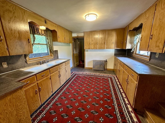 605 Washington St, Prophetstown, IL 61277 - kitchen featuring radiator heating unit and brown cabinets