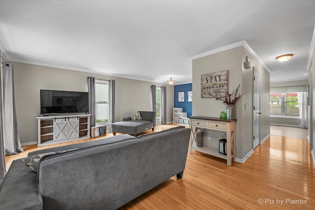 218 Foxmoor Rd, Fox River Grove, IL 60021 - living room with ornamental molding and light wood-style flooring