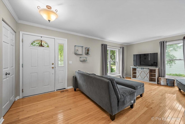 218 Foxmoor Rd, Fox River Grove, IL 60021 - living area featuring light wood finished floors and ornamental molding