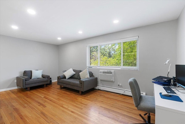 1415 W Lunt Ave Unit 402, Chicago, IL 60626 - office space featuring a baseboard heating unit, light wood-style flooring, recessed lighting, and a wall unit AC