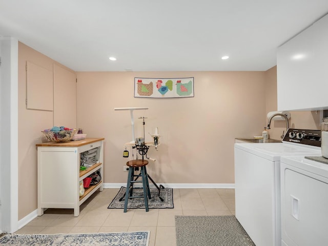 3916 N Adams St, Westmont, IL 60559 - washroom featuring washing machine and clothes dryer, light tile patterned floors, and recessed lighting