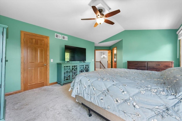 906 Ridgewood Dr, Cary, IL 60013 - bedroom with lofted ceiling, carpet flooring, and ceiling fan