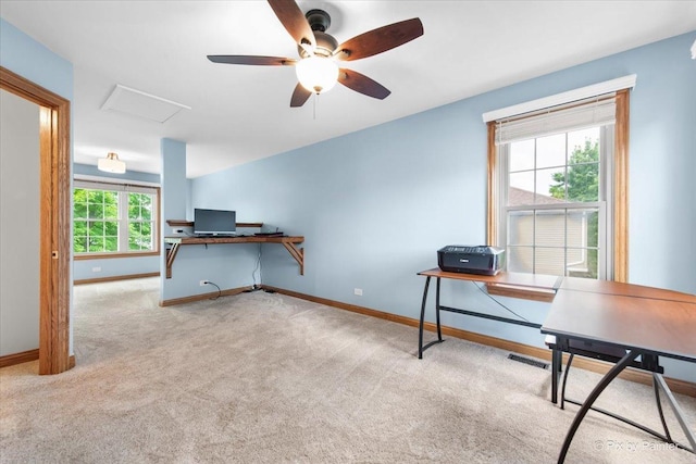 906 Ridgewood Dr, Cary, IL 60013 - carpeted office featuring attic access and a ceiling fan