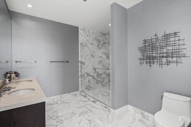 363 E Wacker Dr Unit 2503, Chicago, IL 60601 - bathroom with marble look tile flooring, a marble finish shower, and double vanity