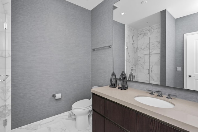 363 E Wacker Dr Unit 2503, Chicago, IL 60601 - full bathroom featuring marble look tiles, a marble finish shower, and vanity