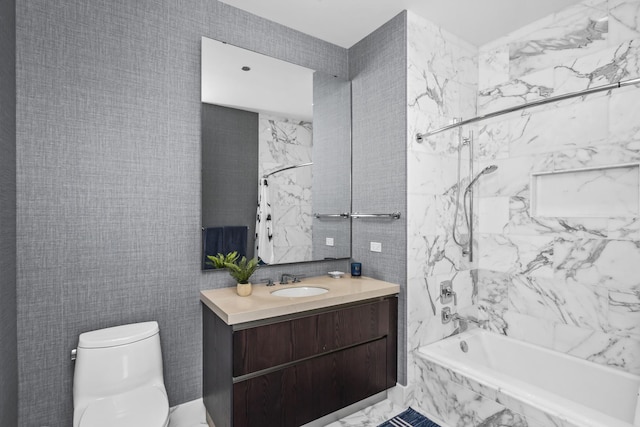 363 E Wacker Dr Unit 2503, Chicago, IL 60601 - full bathroom with vanity, a combined bath / shower with marble appearance, and marble finish floors