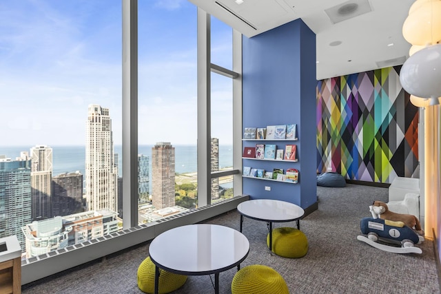 363 E Wacker Dr Unit 2503, Chicago, IL 60601 - playroom with a wall of windows, carpet, healthy amount of natural light, a water view, and wallpapered walls