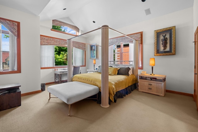 925 E 49th St, Chicago, IL 60615 - bedroom featuring light colored carpet, multiple windows, and vaulted ceiling