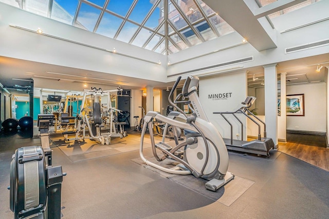 5200 S Ellis Ave Unit 318, Chicago, IL 60615 - exercise room featuring a high ceiling and ornate columns