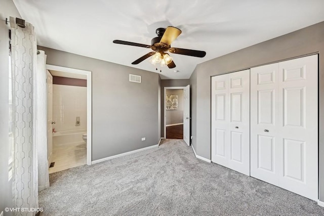 10589 153rd Pl, Orland Park, IL 60462 - unfurnished bedroom featuring carpet, a closet, a ceiling fan, and ensuite bathroom