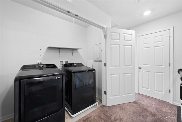 23540 W Bancroft Dr Unit 0, Plainfield, IL 60585 - laundry area with independent washer and dryer, light colored carpet, and electric panel