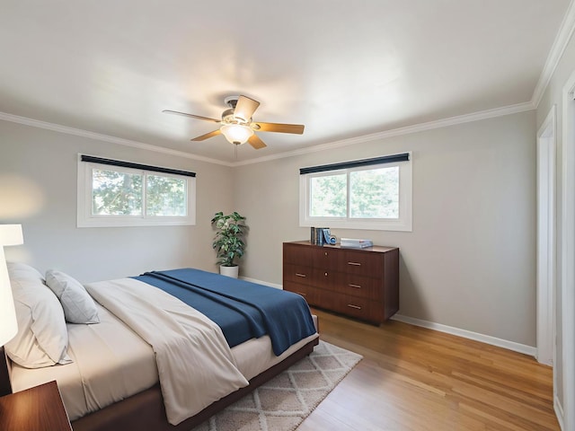 235 S Cedar St, Palatine, IL 60067 - bedroom featuring light wood-type flooring, ornamental molding, and ceiling fan