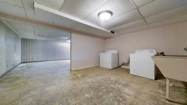 4209 Rotary Rd, Rockford, IL 61109 - laundry room with washer and dryer and wood walls