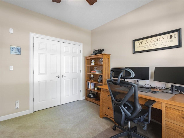 7681 Highlands Dr, Rockford, IL 61102 - office area with ceiling fan, light colored carpet, and vaulted ceiling