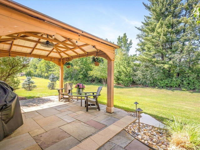 7681 Highlands Dr, Rockford, IL 61102 - view of patio featuring a gazebo, area for grilling, and ceiling fan