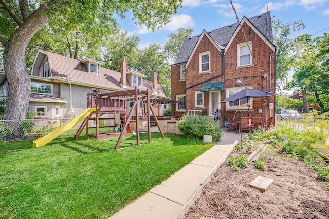 9146 S Hamilton Ave, Chicago, IL 60643 - rear view of property featuring a playground, a shingled roof, and brick siding