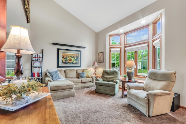330 Dorchester Ln, Grayslake, IL 60030 - living area featuring high vaulted ceiling and carpet flooring