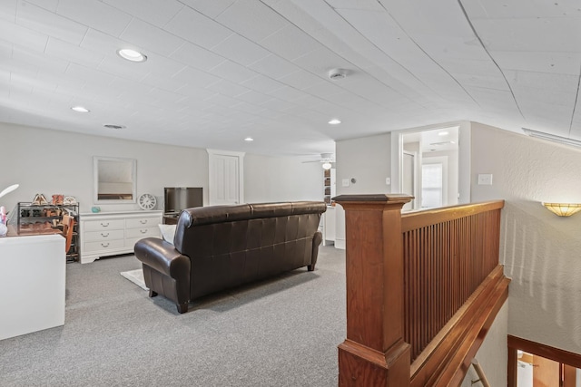 321 W Chebanse Ave, Chebanse, IL 60922 - living area featuring carpet, a ceiling fan, a bar, and recessed lighting