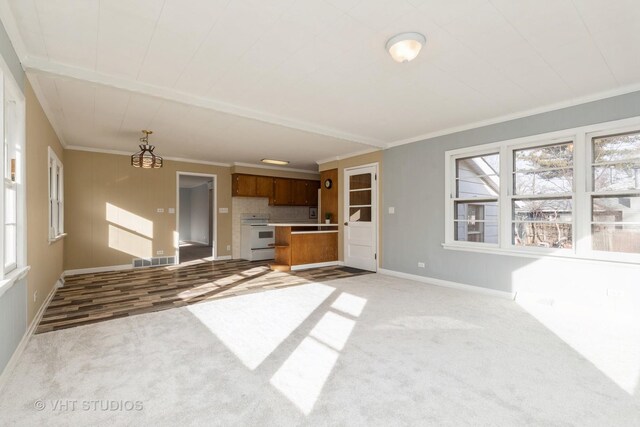 27569 N Beech St, Island Lake, IL 60042 - unfurnished living room with light carpet and crown molding